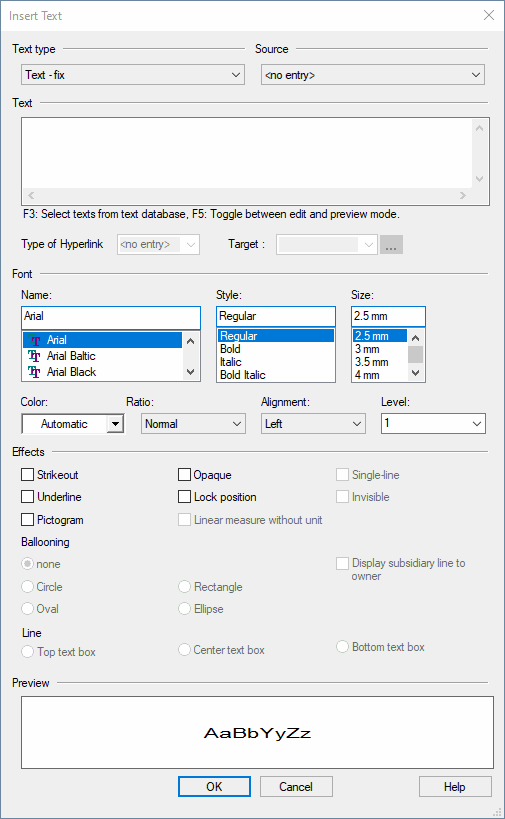 Insert Text Feature Insert Text (DBE mode)