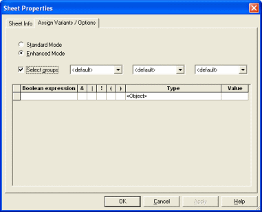 Sheet Properties - Assign Variants/Options