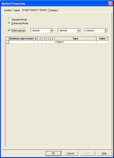 Symbol Properties - Assign Variants/Options