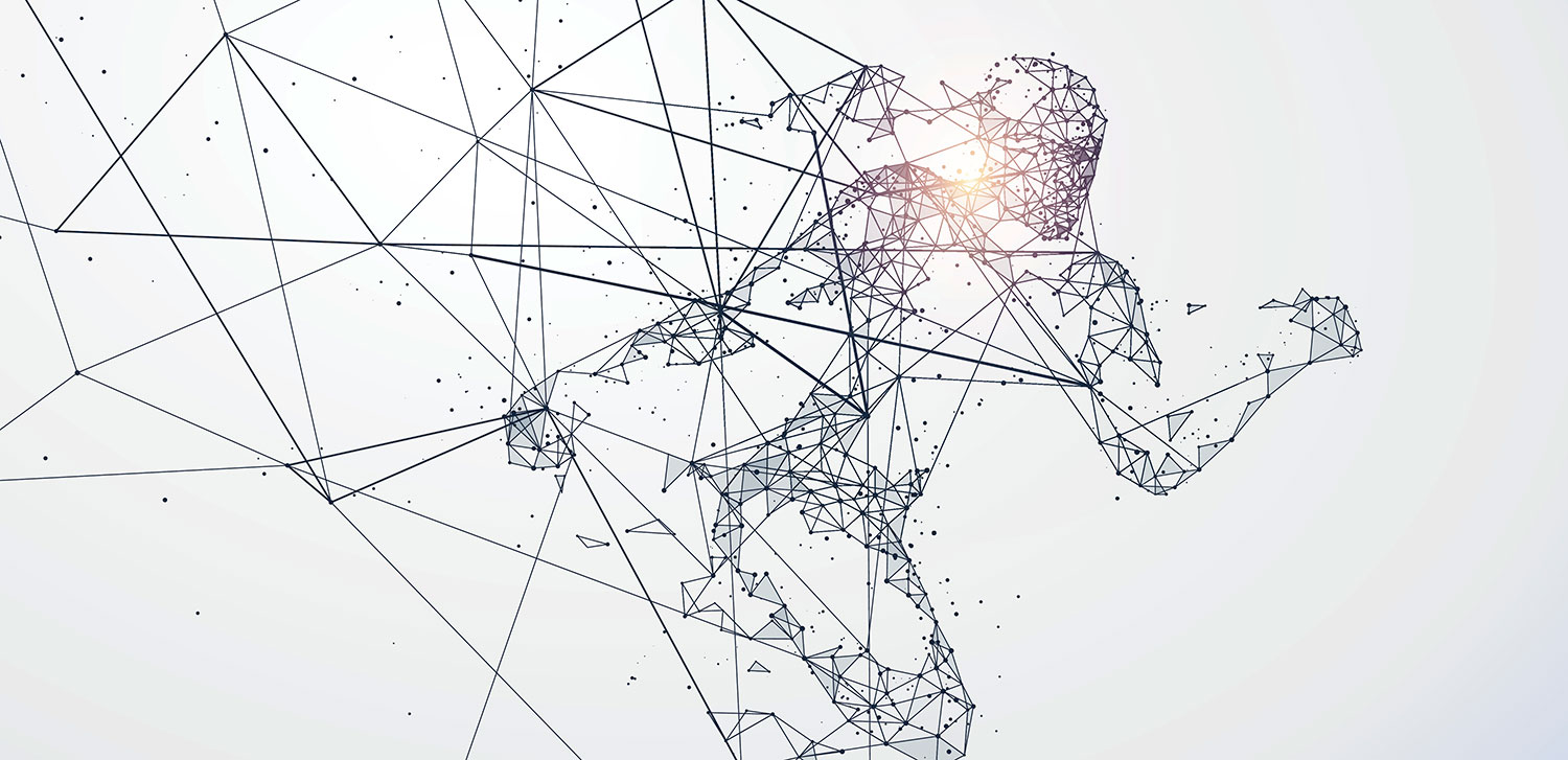 A digital wireframe silhouette representing the dynamic and interconnected nature of PLM and PDM system release points