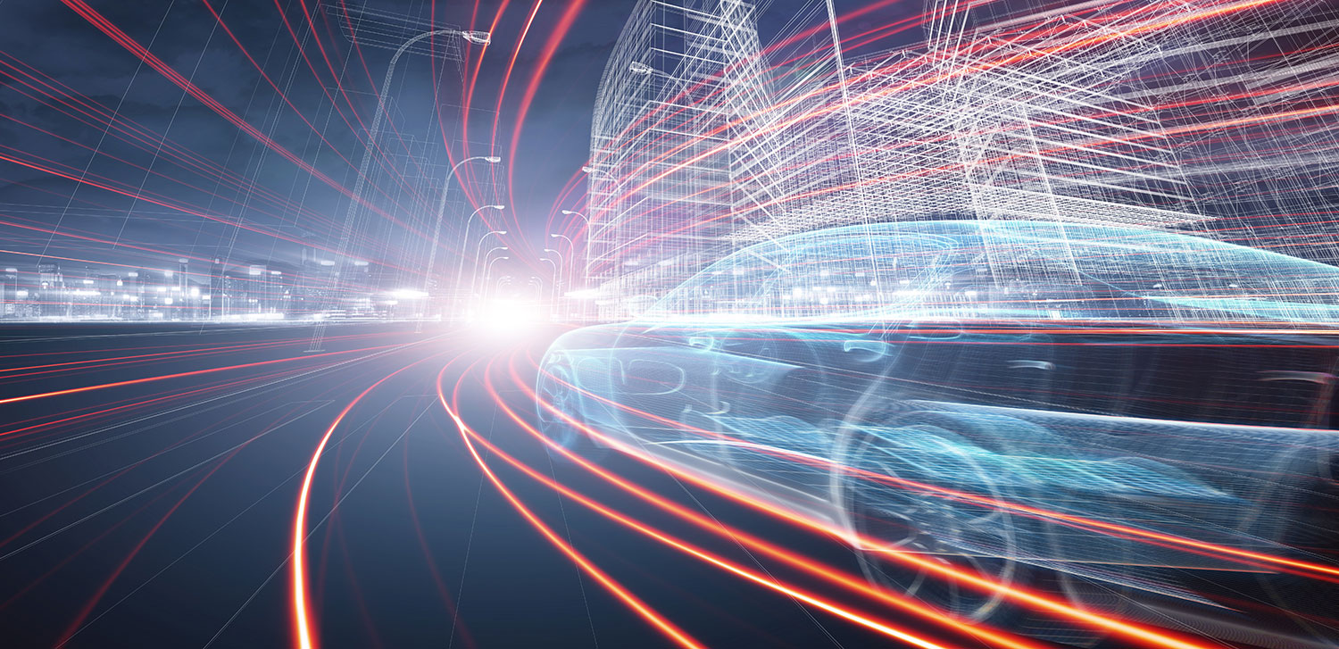 Conceptual illustration of a wireframe car Ethernet technology in vehicle design, as discussed on Zuken's blog about Ethernet for vehicles