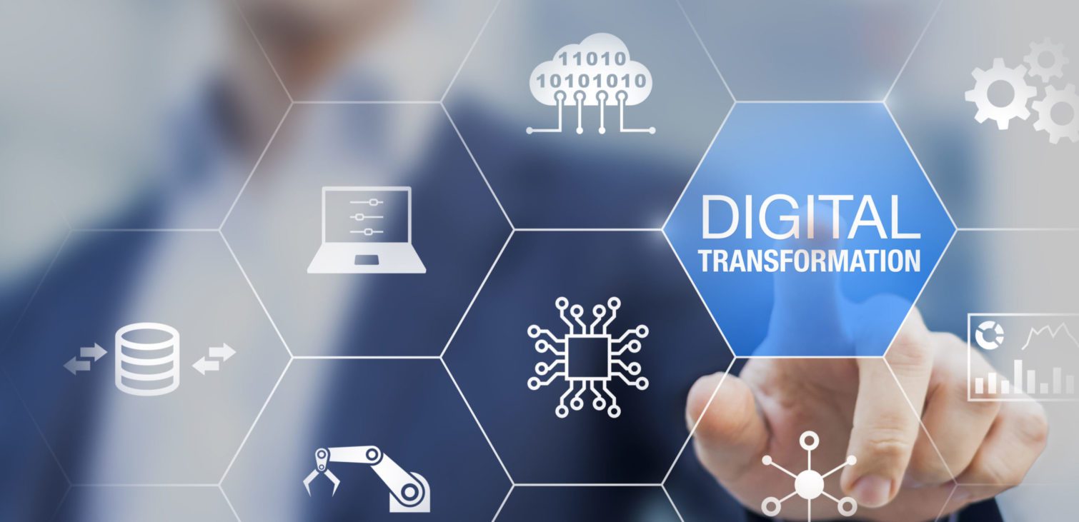 Graphic of MBSE's impact on digital transformation in electrical engineering, with icons for data, cloud, and circuits.