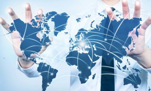 Man interacting with global map