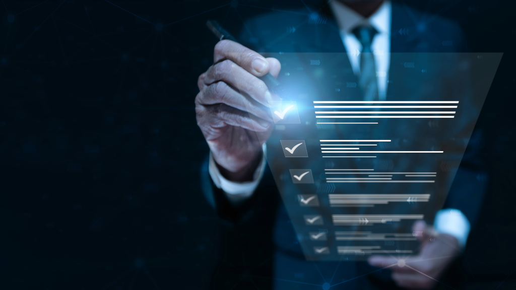 Man performing checklist for constant validation.