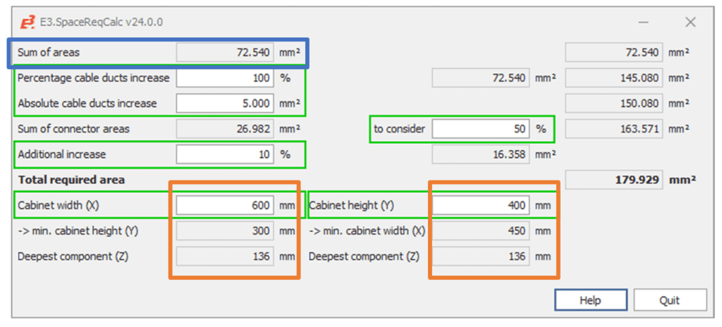 Interface in Zuken E3.series showcasing the new Cooling Calculation Tool. This tool assists users in assessing cooling requirements by calculating the total heat load generated by components within a cabinet based on defined power loss values. 