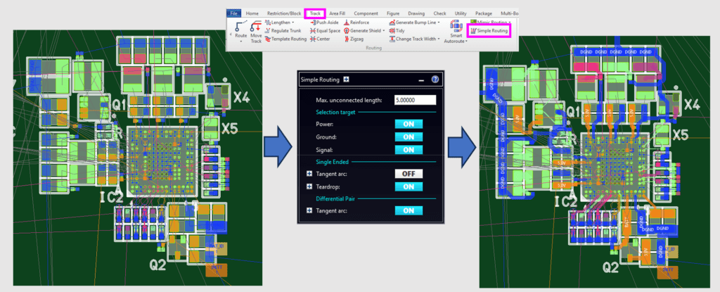 CR-8000 Design Force, guiding the user through a semi-automated AI-assisted routing process.