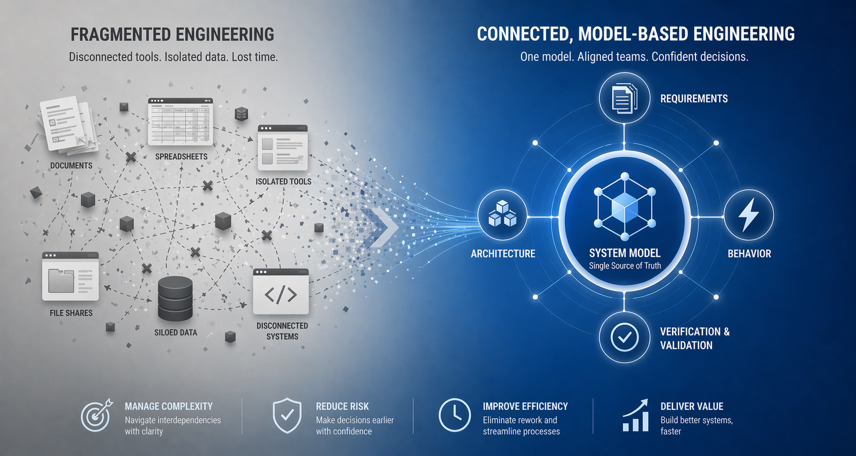 Engineering organizations are moving from fragmented tools and disconnected data toward a system model that enables alignment, traceability, and control across the lifecycle.