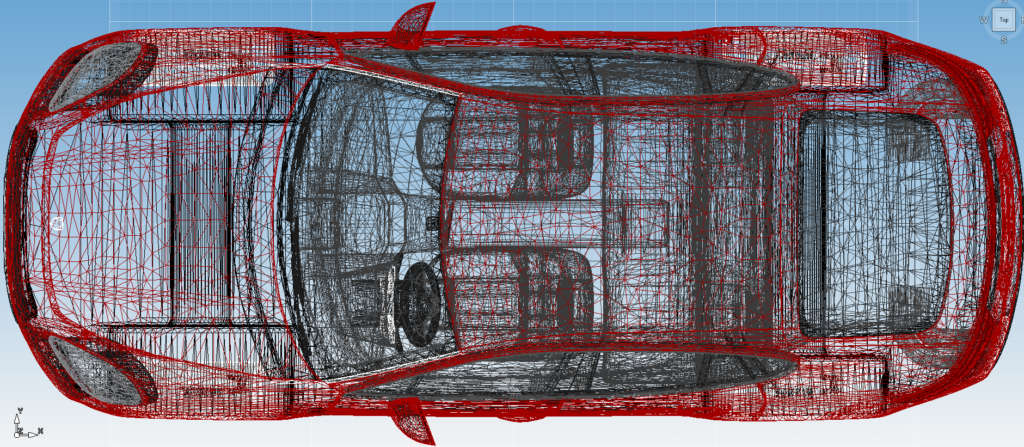 Wireframe image of car from above showing digital connections. Zuken. Functional design. 