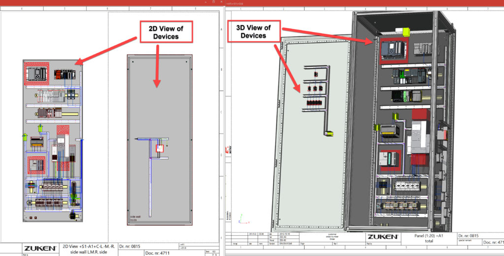 Connected 2D and 3D cabinet views in E3.series