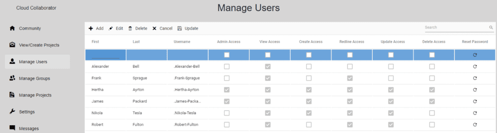 Manage users in Cloud Collaborator for E3.series