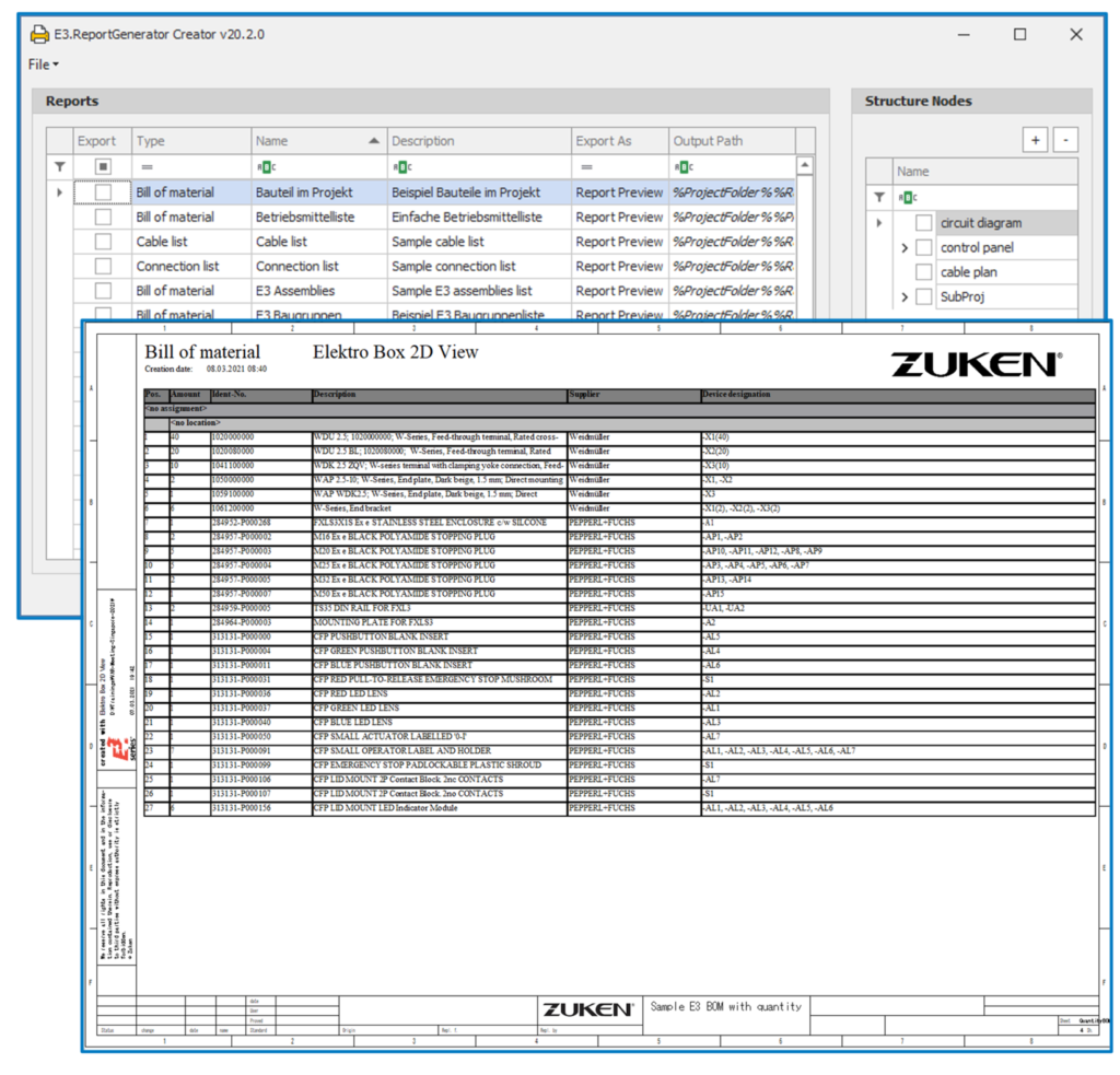 E3.ReportGenerator Tool