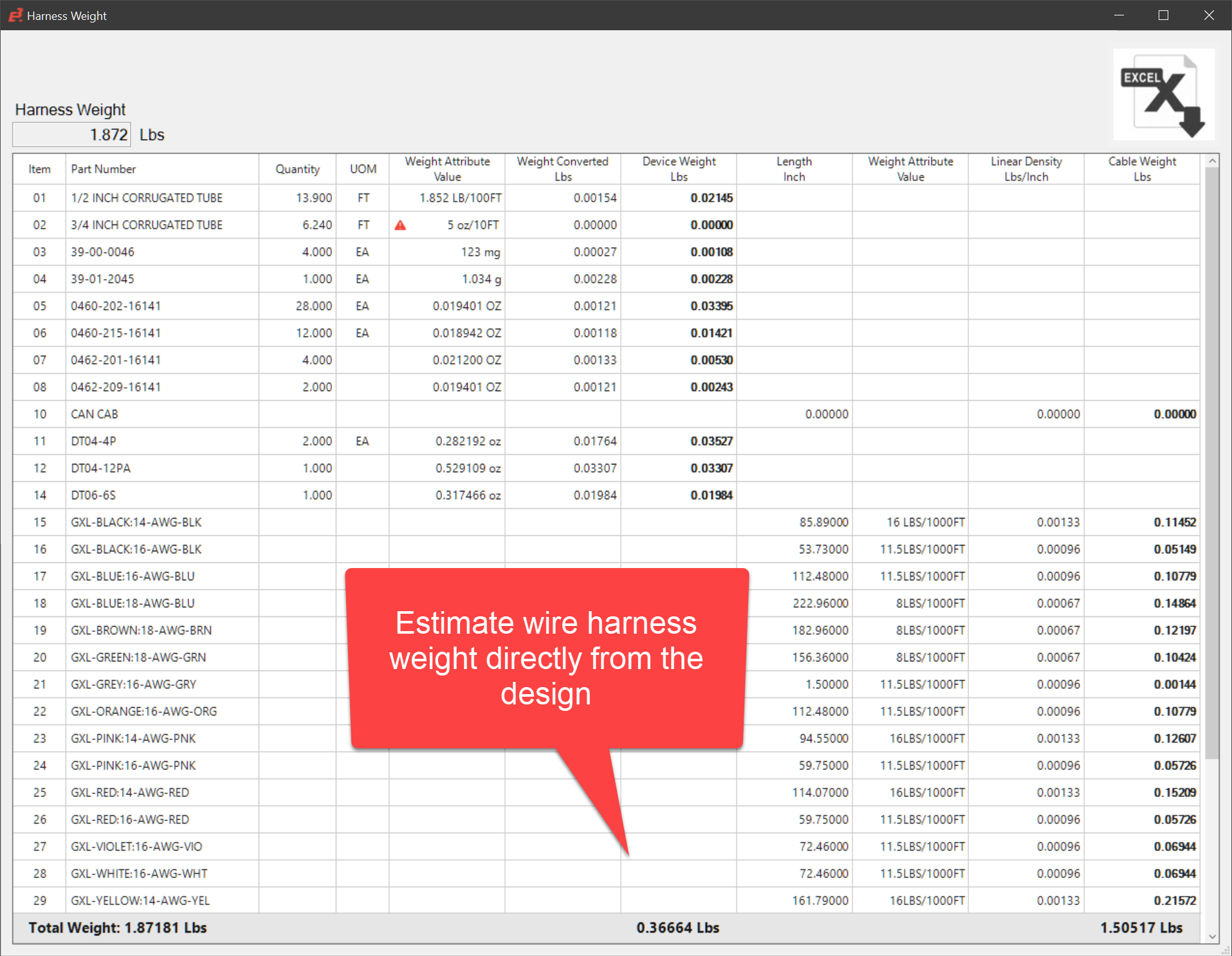 Wire Harness Weight Estimator