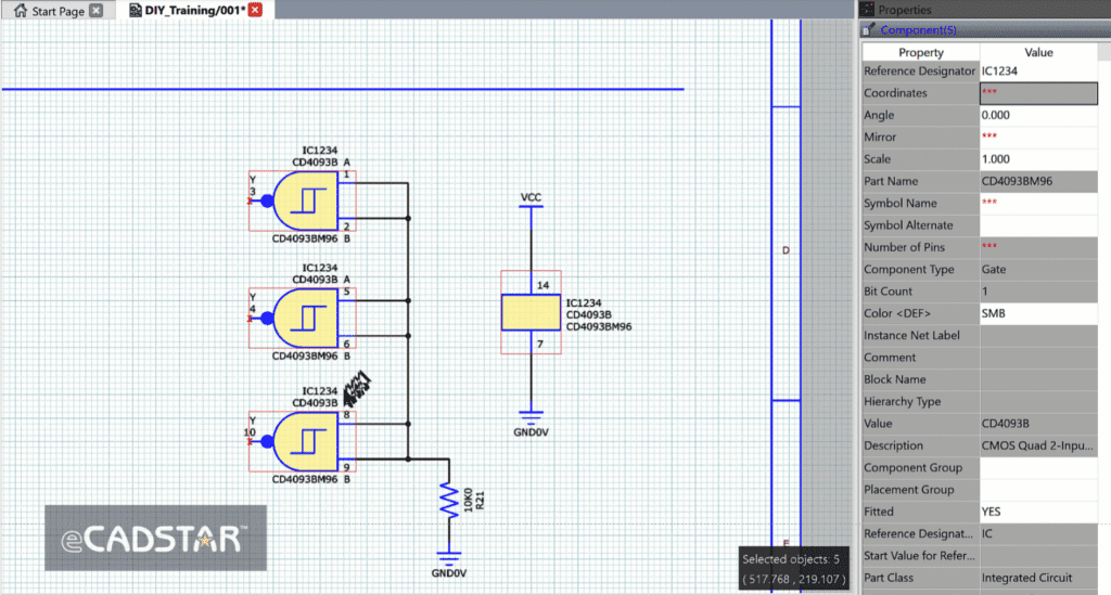 Automatic update of properties of a multi-gated component