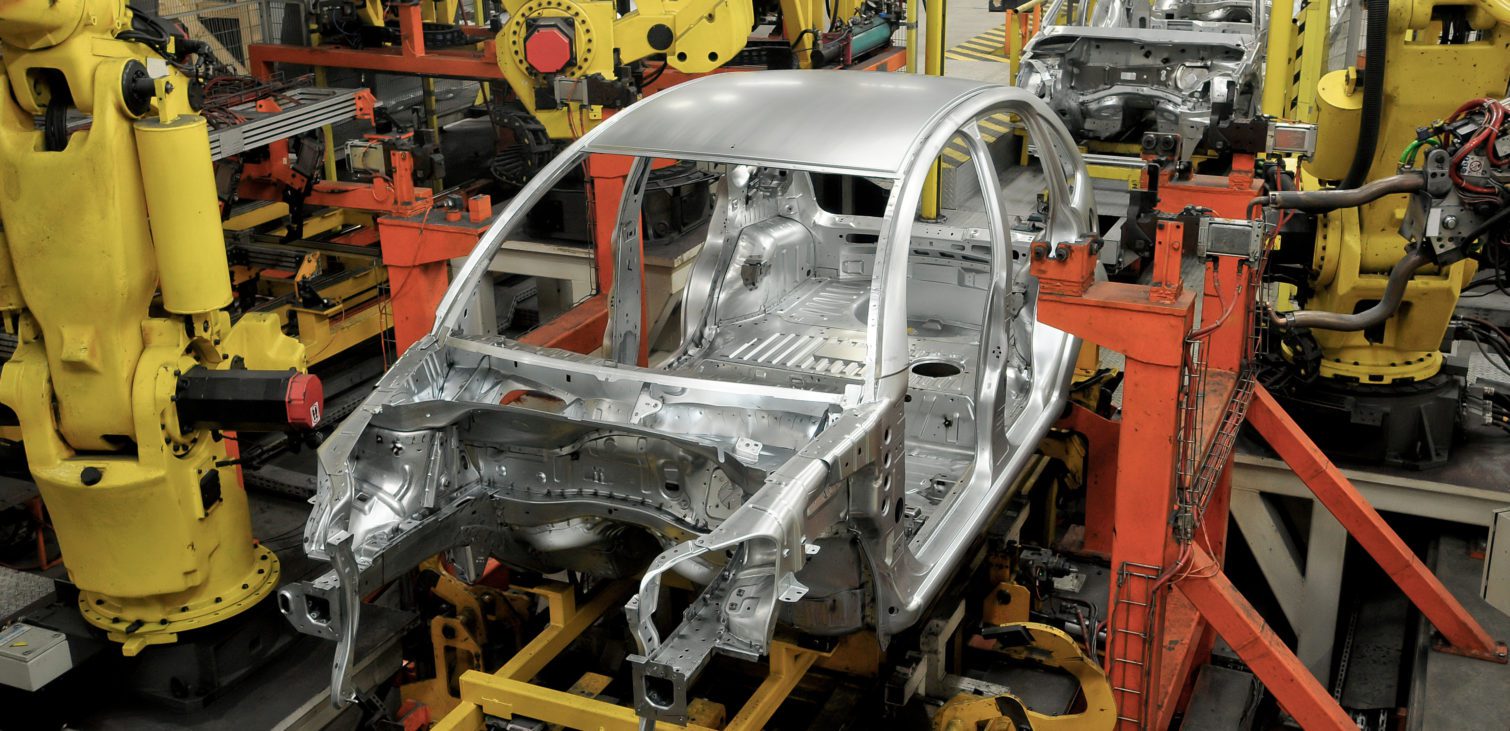 Zuken E3.series - silver frame of a car in the process of being manufactured