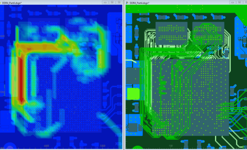 Screenshot of Zuken’s CR-8000 showing EMI analysis results on a high-speed circuit board