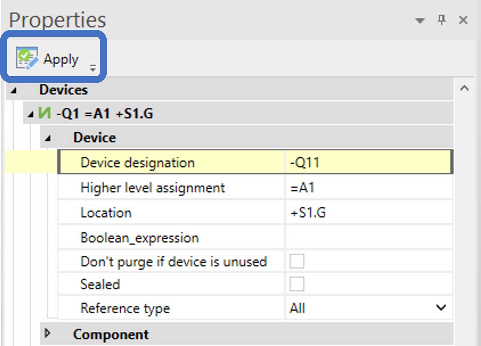 A screenshot of the Properties window in E3.series 2023 showing the editing capabilities.