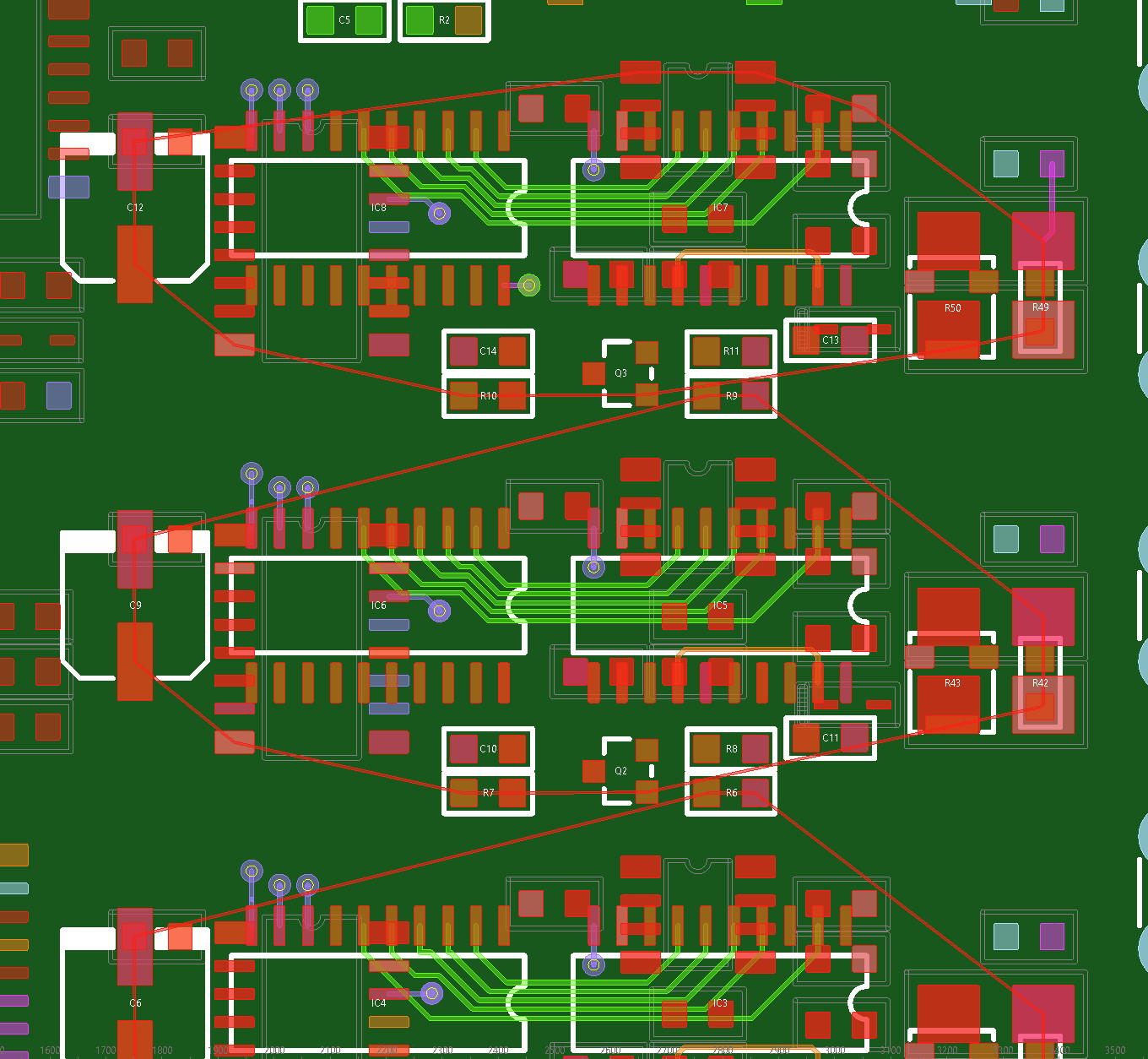 Zuken’s Mimic Router showing replicated routing patterns using Pin Discover from one manually routed set to multiple similar sets.