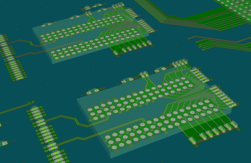 High-speed PCB layout showing DDRx memory routing replicated using CR-8000 Mimic Router with Collaborative AI to adjust for subtle design differences.