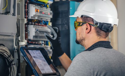 Engineer working on an electrical panel