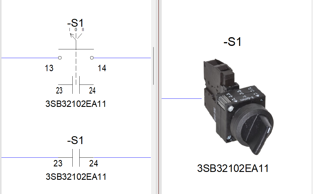 Schematic symbol on left and physical switch formboard symbol on right