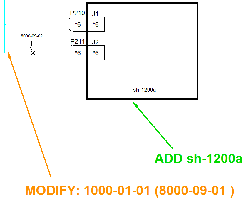 Modification callout showing added SH-1200A component in system diagram.