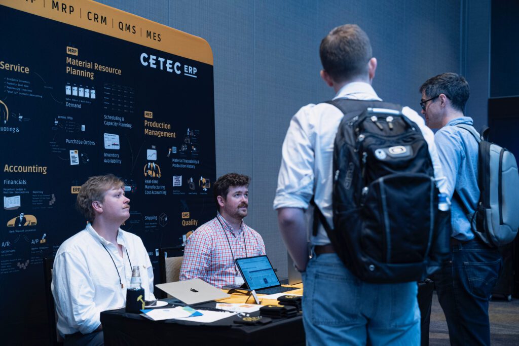 Cetec ERP exhibitors speaking with attendees during the ZIW 2026 Technology Showcase.