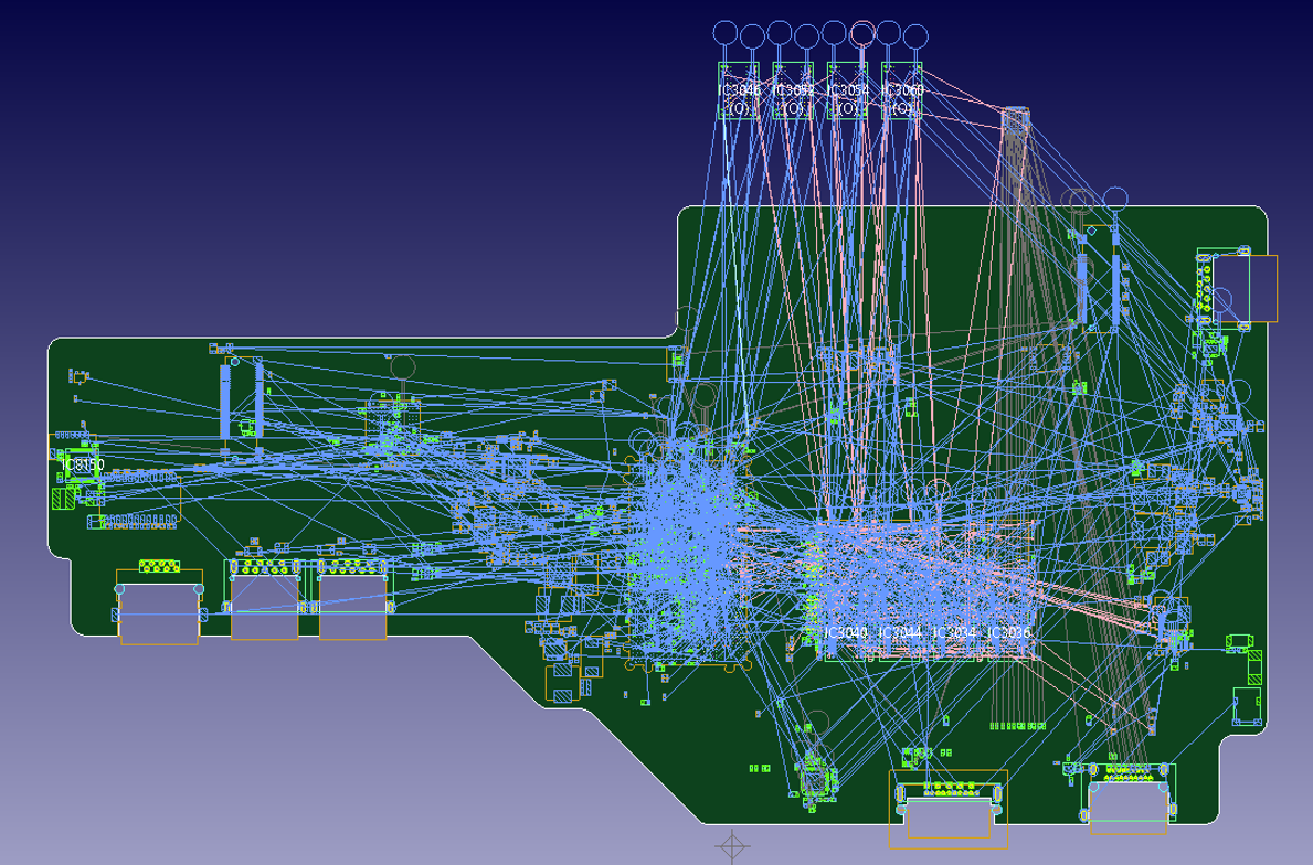 Side-by-side PCB views showing all nets versus highlighted main paths.