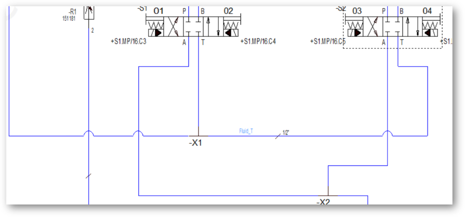 Electrical schematic showing arcs where blue connection lines cross without connecting.